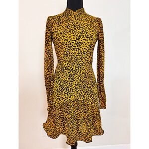 Saylor Tovah Pleated Leopard Print Long Sleeve‎ Open Back Mini Dress XS Revolve